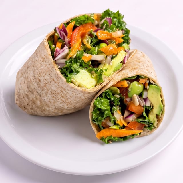Rainbow Kale Vegetarian Wrap.